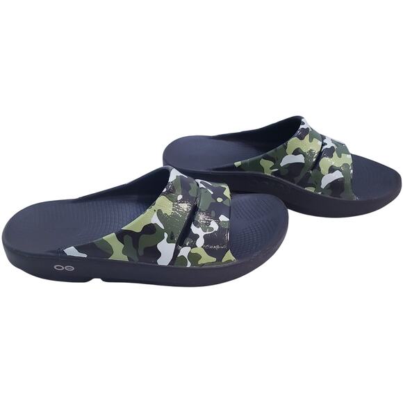 OOFOS Ooahh Green Camo Unisex Slides Sandals Men's US 8/ Wms. US 10/ EUR 41 - Picture 5 of 12